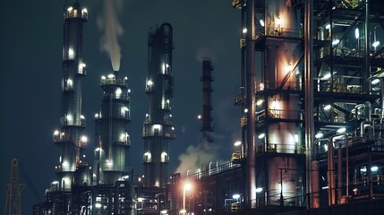 Aufkleber - Oil refinery night plant and tower of Petrochemistry industry in oil and gas industry : Generative AI
