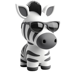 Wall Mural - 3D cute zebra wearing sunglasses isolated on transparent background clipart