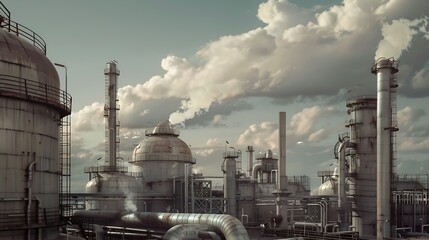 Poster - Petrochemical plant industrial area equipment building landscape : Generative AI
