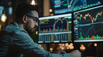 Leinwandbilder - Businessman analyzing forex trading graph financial data Stock Market Investments Funds and Digital Assets Business finance technology and investment concept Business finance backgroun : Generative AI