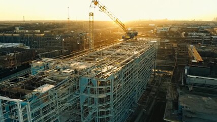 Poster - Construction of a Modern Building at Sunset With Crane Operation Overlooking the City Generative AI