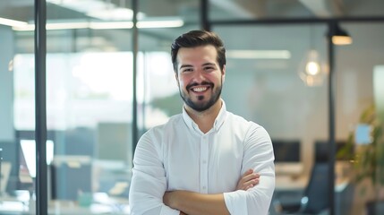 Aufkleber - Smile confident and portrait of businessman in office with pride positive and professional attitude Happy career and male financial advisor from Canada at startup company for finance g : Generative AI