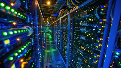 Poster - Server Room Interior with Glowing Lights