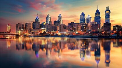 Wall Mural - Philadelphia Pennsylvania USA downtown city skyline at dusk : Generative AI