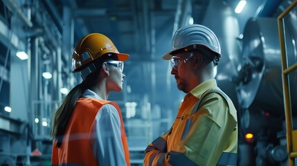 Poster - Male and female engineers collaborate with other stakeholders including suppliers and customers to ensure the success of the industrial business and its products : Generative AI