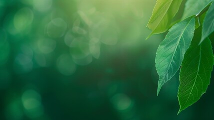 Poster - Blurred green leaf gradient nature background : Generative AI