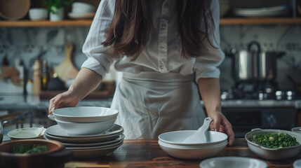 Canvas Print - Chinese woman setting the table in the kitchen