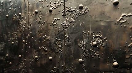 Wall Mural - Close-up of a textured metallic surface with circular indents.