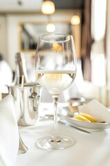 a glass of sparking wine in restaurant