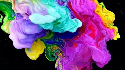 Poster - Colorful Abstract Paint Swirls in Motion Against a Dark Background Generative AI