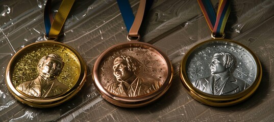 Wall Mural - gold, silver, and bronze medal. sport winner award competition. generative ai technology.