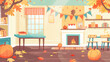 © generAte Ideas - Cozy Autumn Interior with Fireplace, Pumpkins, and Colorful Leaves in a Warm and Inviting Living Room Setting