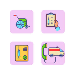 Aufkleber - Healthcare line icon set. Emergency call, ambulance car, wheelchair, prescription. Medical service concept. Vector illustration can be used for topics like medical care, transportation, disability