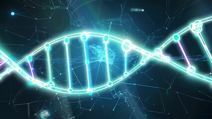 Poster - Glowing DNA Chains Rotating in Artistic Artificial Intelligence Background Network Generative AI
