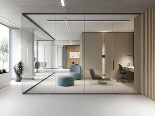 Interior of contempotary modern office. Minimalistic corporate design.