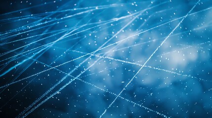 Wall Mural - a spiderweb with water droplets against a blue background.