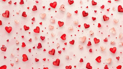 Wall Mural - abstract hearts confetti scattered on a light pink background. romantic and whimsical design.