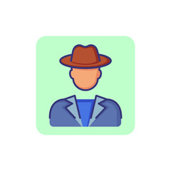 Poster - Detective line icon. Man wearing hat. Occupation concept. Can be used for topics like police staff, investigation, agency