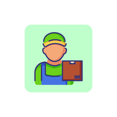 Poster - Courier line icon. Man in cap with parcel, box, package. Occupation concept. Can be used for topics like logistics, order delivery, customer service