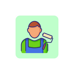 Poster - House painter line icon. Man with roller brush. Occupation concept. Can be used for topics like walls painting, interior, decoration