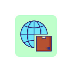 Poster - International delivery line icon. Globe and parcel, box, package. Logistics concept. Can be used for topics like order delivery, online shopping, global business
