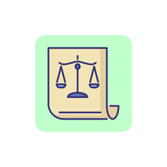 Poster - Scales on paper line icon. Justice, law, legal document. Justice concept. Vector illustration can be used for topics like legal system, legislation, business