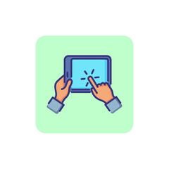 Poster - Touchscreen line icon. Digital tablet, computer, user. Application concept. Vector illustration can be used for topics like technology, communication, game