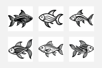 Fish icon set white background trendy art collection
