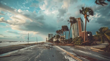 Aftermath of a Hurricane in Coastal City