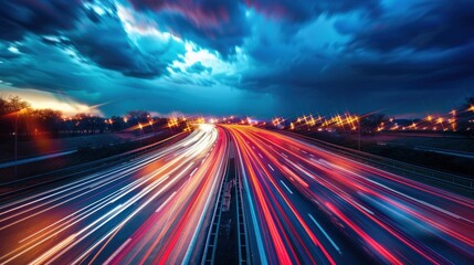 Wall Mural - Night Highway with Light Trails