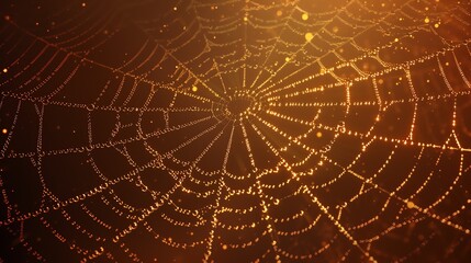 Wall Mural - a spiderweb with dewdrops in a forest with golden light shining through.