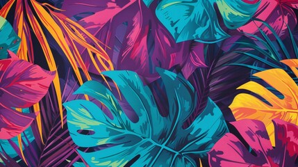 Wall Mural - Vibrant tropical leaves background.