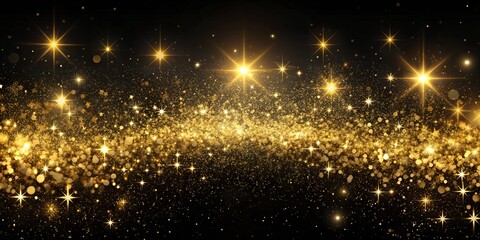 Wall Mural - Abstract background shining golden floor ground particles stars dust Futuristic glittering in space on black background AI Gener