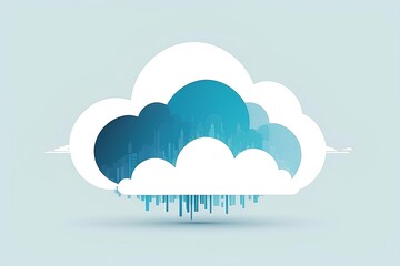 Aufkleber - Cloud City: Data flows seamlessly within a stylized cloud, its core mirroring a modern cityscape, representing the digital world and cloud computing. 