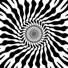 Poster - Psychedelic hypnotic spiral pattern, hypnosis swirl. Vector dynamic black and white vortex, illusion of movement and depth with mesmerizing and dizzying effect. Psychedelic abstract twirl background