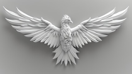 Wall Mural - A 3D rendered white eagle with its wings spread wide against a gray background.