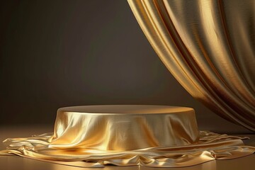 Wall Mural - A Circular Podium Draped in Golden Fabric