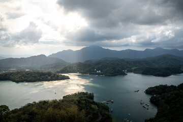 Wall Mural - View of Sun-Moon lake in Taiwan on a cloudy day