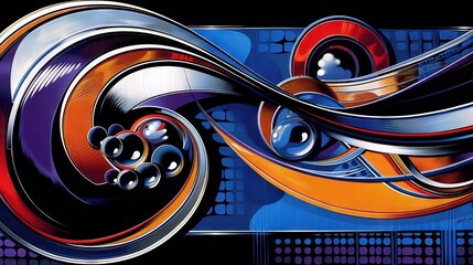 Canvas Print -   A stunning multicolored artwork on a dark canvas featuring vibrant red, orange, and blue swirls