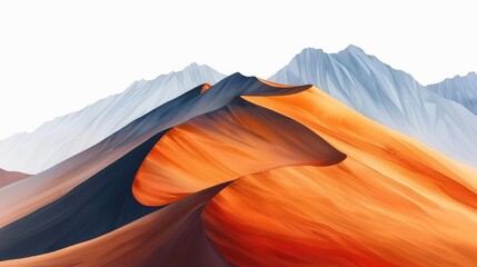 Wall Mural - Majestic mountain peaks bathed in sunset hues, where rocky terrain meets vast yellow sand dunes in a stunning panorama.