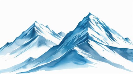 Sticker - A stunning handdrawn watercolor captures a snowy mountain range, showcasing rocky peaks against a serene white background.