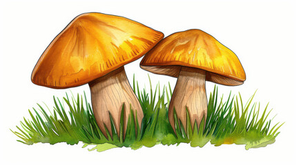 Sticker - A vibrant mushroom illustration in watercolor, showcasing its unique textures and colors against a clean white background.