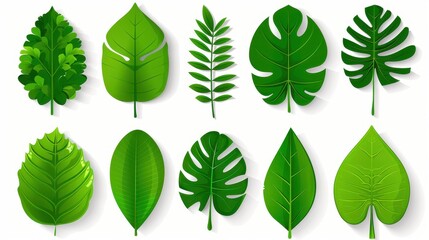 Canvas Print - Vibrant collection of tropical green leaves, perfect for wedding invites and greeting cards on a clean white backdrop.