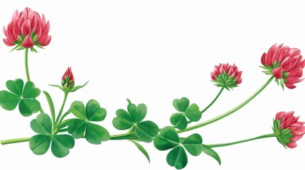 Poster - Vibrant red clover plant illustration, beautifully rendered in detailed watercolor on a clean white backdrop.