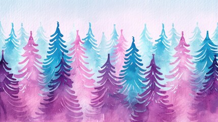 Poster - Adorable watercolor scene depicting a serene forest with charming wildlife, perfect for a tranquil horizontal banner.