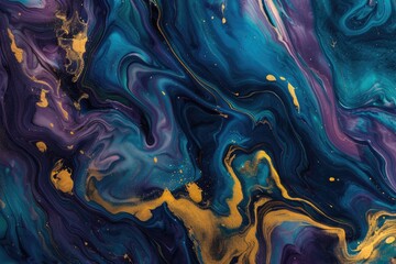 Wall Mural - Abstract Swirling Blue, Purple, and Gold Marbled Paint