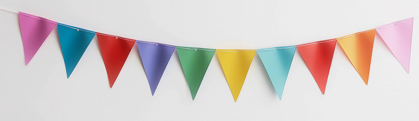 Rainbow bright colorful pennant banner party decoration hanging festive garland triangle bunting decor for celebration wedding birthday event cheerful vibrant fun accent