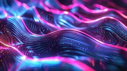 Wall Mural - Fluorescent waves with a tech background