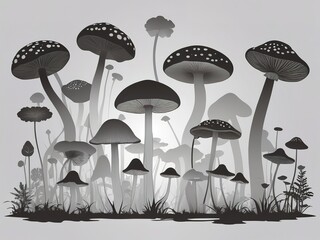 Beautiful black silhouette mushrooms, vector design on a white background.