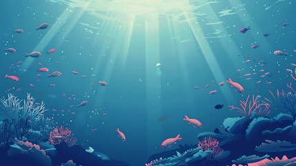 Canvas Print - An illustration of a vibrant underwater scene with coral reefs and fish.